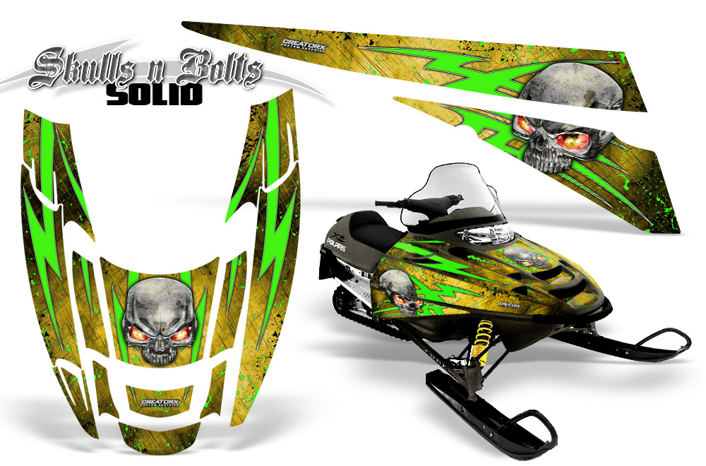 POLARIS EDGE XC Graphics Kit Skulls n Bolts Solid Green Yellow